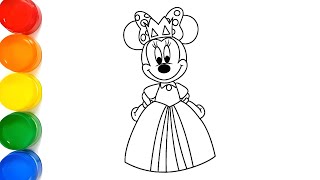 How to Coloring Minnie Mouse Easy Disney Minnie Mouse Drawing and Coloring 14 [upl. by Ydur]