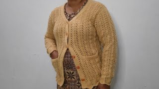 Knitting Ladies SweaterCardigan Step by Step  Wool 580 Gram  Size L  XL PART 1 [upl. by Yenar942]