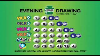 Pennsylvania Lottery Evening Drawing Result June 11 2024 [upl. by Lihas]