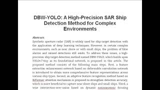 DBW YOLO A High Precision SAR Ship Detection Method for Complex Environments [upl. by Artimas]