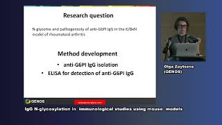 Dr Olga Zaytseva  IgG Nglycosylation in immunological studies using mouse models [upl. by Meill]