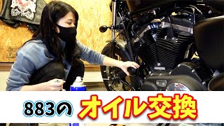 【ハーレー女子】愛車883のエンジンオイル・オイルフィルターの交換に挑戦【スポーツスター】 [upl. by Joash]