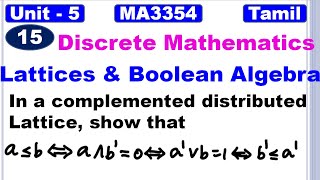 Discrete MathematicsMA3354Lattices and Boolean Algebra Complemented Distributed Lattice in Tamil [upl. by Ahsiat]