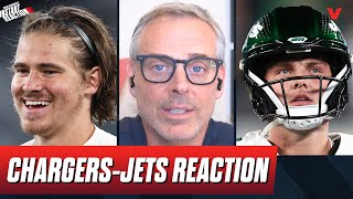 ChargersJets Reaction Zach Wilsons quotexhaustingquot Aaron Rodgers wont be back  Colin Cowherd NFL [upl. by Enoved]