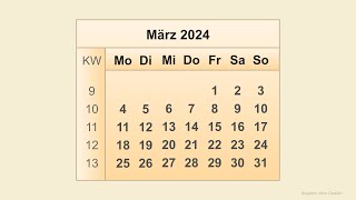 Kalender März 2024 [upl. by Ediva]