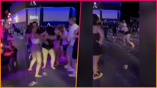 Shocking moment British tourists fight over a MAN at Malia resort as stunned crowd looks [upl. by Iam]