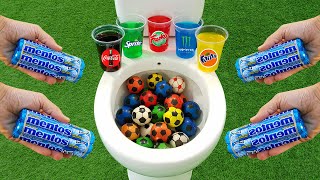 Football VS Popular Sodas  Fruko Coca Cola Fanta Monster Sprite and Mentos in the toilet [upl. by Fita]