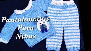 Pantalón para bebé con jersey a crochet o ganchillo  Trajecitos para niños y niñas 208 [upl. by Ydnis]