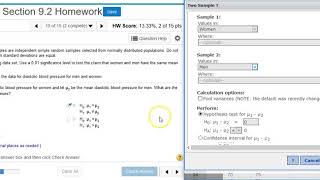 Using StatCrunch to perform hypothesis testing on two independent means of blood pressures [upl. by Asiruam]