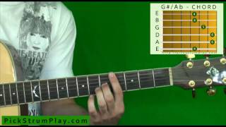 How to Play a G Sharp  A Flat Major Chord on Guitar [upl. by Ahsatin]