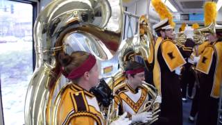 University of Minnesota Marching Band takes the Green Line to the Vikings game [upl. by Aivatnuahs]