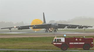 B52 bomber planes deploy to Europe emergency landing in poor weather [upl. by Omlesna]