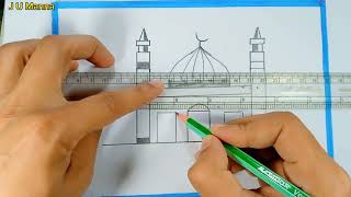 Masjid drawing easy  How to draw a masjid step by step  J U Manna [upl. by Bena551]