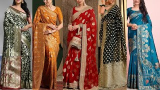 Latest Designs Beautiful Banarasi Saree Images 2025  Brocade Saree Design Ideas  Banarasi Sari [upl. by Portland]