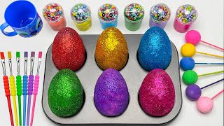 Fun Satisfying Video  Mixing All Lollipops amp Rainbow Eggs from Glitter Slime  Cutting ASMR [upl. by Magavern]