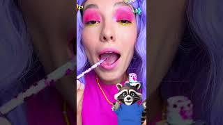 A GALAXY ON YOUR LIPS 🫦🌌 TRY THIS GENIUS LIPSTICK HACK funnyanimals raccoon makeup [upl. by Miarhpe977]