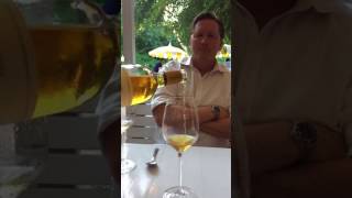 A SLOW MOTION POUR OF 96 CHATEAU DYQUEM SAUTERNES AT EMP SUMMER HOUSE  THE GLAMOROUS GOURMET [upl. by Ecnaret]