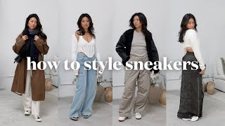 How To Style Sneakers Elevated Everyday Outfits 2023 sneaker styling  Farfetch Haul [upl. by Duston]