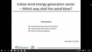 CARE Ratings Webinar on Indian Wind Energy  20122018 [upl. by Figueroa]