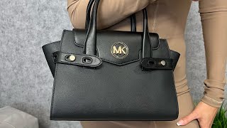 Распаковка сумки MICHAEL KORS Carmen Medium Belted Satchel black [upl. by Dnomyaw57]