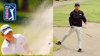 Collin Morikawa recreates EPIC bunker shots [upl. by Ayikal167]