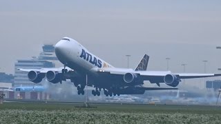 Atlas Air  Boeing 7478 Cargo  Takeoff at AMS N855GT [upl. by Ledua495]