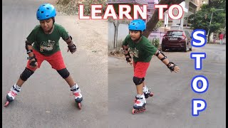 HOW TO STOP IN INLINE SKATES  LEARN HOW TO STOP ON ROLLERBLADES ✋ inline skating tutorial [upl. by Litnahs]