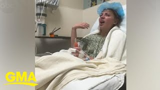 Woman has hilarious reaction after anesthesia ‘They took my tonsils… and my hat’ [upl. by Haimirej]