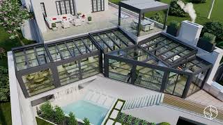 Retractable Glass Roof Dynamic  Sunroom Panora  Guillotine Sunshade Ultimate Outdoor Solutions [upl. by Sorensen590]