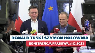 Donald Tusk i Szymon Hołownia konferencja prasowa 112023 [upl. by Ivo227]