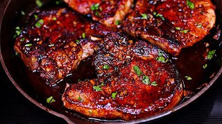 One Pan Honey Garlic Pork Chops Recipe [upl. by Cassady4]