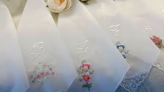 Embroidered monogram handkerchiefs [upl. by Warfourd]