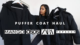 AFFORDABLE PUFFER COAT HAUL  TRY ON  ZARA  MANGO  ASOS  TOPSHOP  WINTER 2020  Oriana White [upl. by Aramoy]