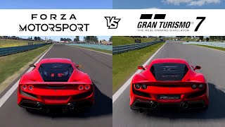 Forza Motorsport vs Gran Turismo 7  2019 Ferrari F8 Tributo  FM8 vs GT7 Comparison [upl. by Zelten]