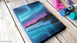 Northern Lights Acrylic Painting  Easy Acrylic Painting Tutorial for Beginners  Step by Step [upl. by Jania]