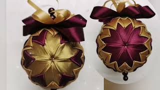 Ribbon Folded Bauble 12 pointed star DIY Christmas decoration ornament Super easy craft no sew [upl. by Gayle]