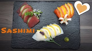 Japanisches Rezept Sashimi mit Lachs Thunfisch und Jakobsmuschel  Sushi selber machen [upl. by Tosch]