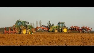 Big ploughing John Deere 8245R amp 6830  labour avec charrues 13 corps amp semis blé [upl. by Herr]