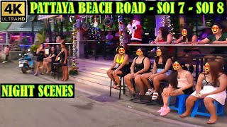 Pattaya Beach Road Soi 7 and Soi 8 Evening Scenes December 2023 Thailand [upl. by Ahsimin]