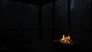 🌧️ Experience a Storm in the Tropical Forest  Heavy Rain Thunder amp Crackling Fire on the Porch⚡ [upl. by Lajib10]