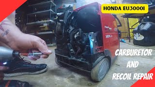 Honda EU3000i inverter generator Carburetor and Recoil repair Inverters are not fun to work on [upl. by Htepsle]