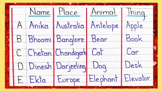 Name Place Animal Thing A to Z  Name Place Animal Thing all letters in English  Education Den [upl. by Esylle]