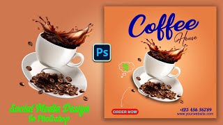 How to Design Coffee Social Media Banner  Adobe Photoshop Tutorial [upl. by Drucilla]