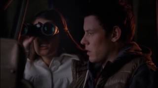 Glee  Rachel and Finn go on a stakeout to spy on Quinn and Sam 2x19 [upl. by Yrdua]