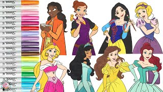 Disney Princess Color Swap Coloring Book Compilation Tiana Rapuznel Anna Ariel Belle Jasmine Snow [upl. by Koblas]