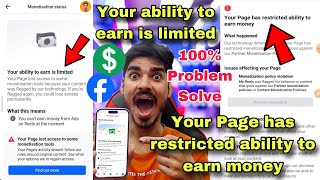 Your ability to earn is limited 🤑 Your Page has restricted ability to earn money 😍 facebook update [upl. by Ahtibat]