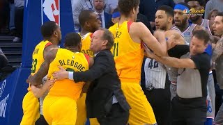 Eric Bledsoe shove Joel Embiid amp gets ejected after exchanging words  Sixers vs Bucks [upl. by Eecyaj]