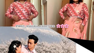 Chaubandi Cholo and sari in two ways  Nepali couple photoshoot in Sakura 🌸🌸🌸 [upl. by Rugg]