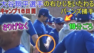 バーンズ捕手が大谷翔平選手の右ひじをさりげなくいたわる【大谷翔平選手】～キャンプ16 日目～Shohei Ohtani 2024 Warm Up Spring Training Day 16 [upl. by Saunder]