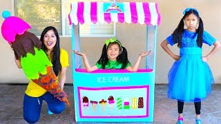 Wendy amp Jannie Pretend Play with Giant Ice Cream Cone Cart Store Kids Toy [upl. by Trever413]